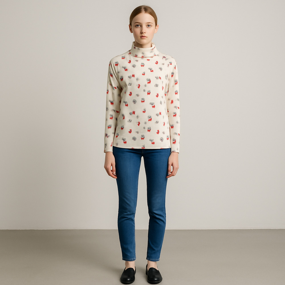 White Stag Mock Neck Long Sleeve Top Size Large Christmas Theme